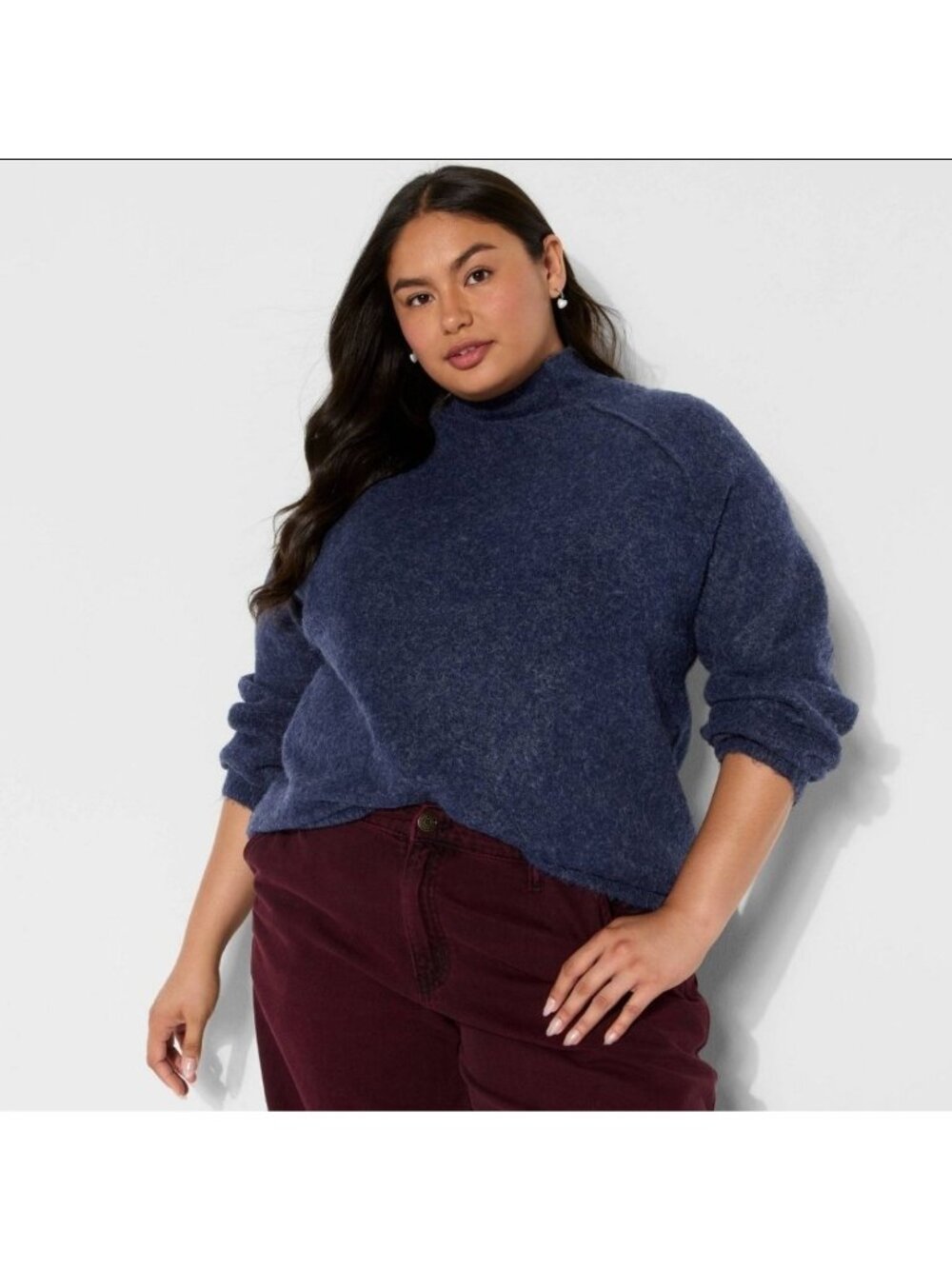 Women's Alpaca Blend Boucle Tunic Pullover Sweater Wild Fable NavyBlue XS (WL547